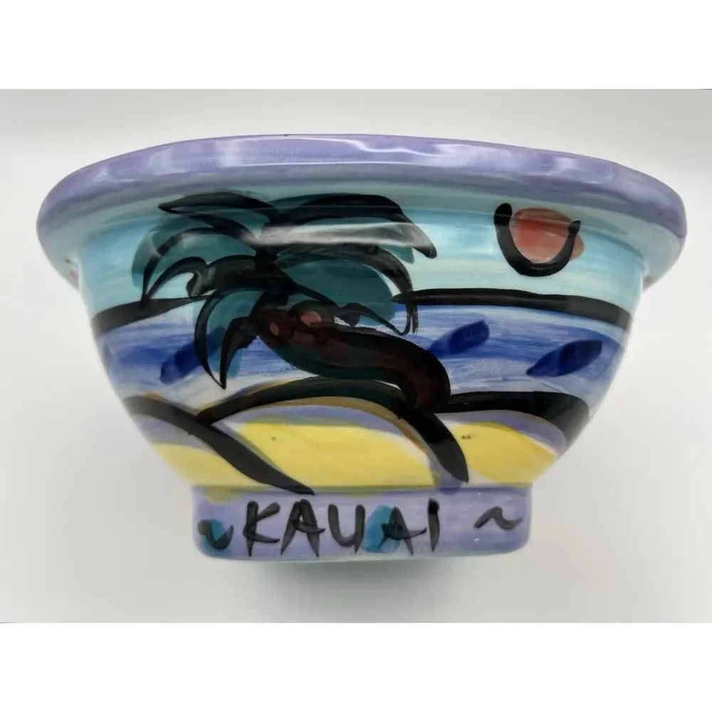 Hawaiian Hand Painted Square Pottery Bowl 8” Signed Kauai Masters 1997 Vintage